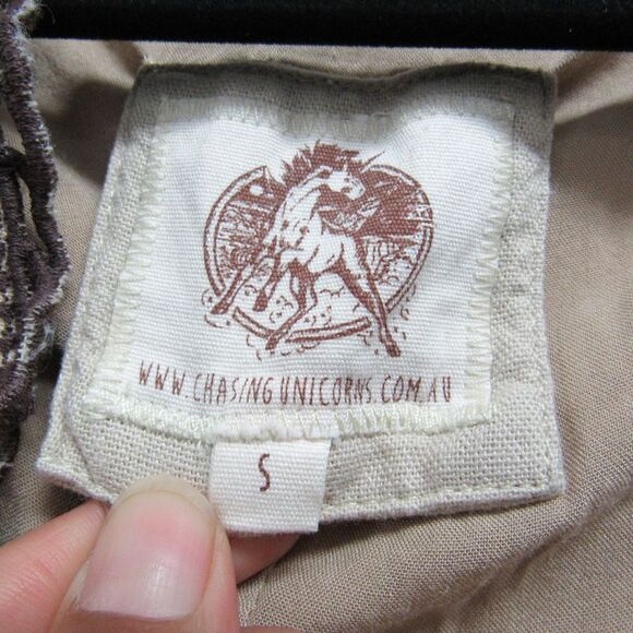 Chasing Unicorns Everyday is a Winding Road Linen Cutwork Blazer SZ Small - Picture 3 of 5